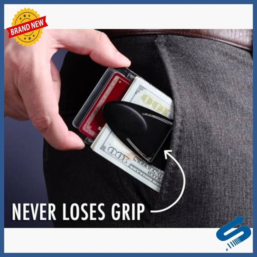 Black Matte Money Clip with RFID Wallet, Slim Leather Organizer